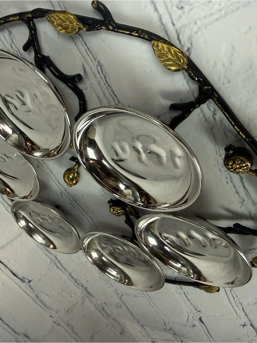 Yair Passover Seder Plate Metal Pomegranate Branch Hebrew Passover Pesach